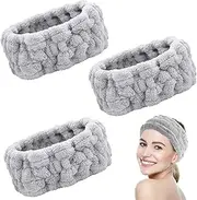 3Pcs Soft Spa Headbands for Women - Gray Hair Bands for Face Masks, Showers, and Skincare Routines