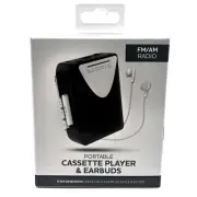 NIB • Portable FM/AM Radio Cassette Player & Wired Earbuds 3.5 MM AUX • Black