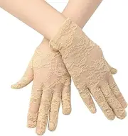 [Generic] 1 Pair Beige Ladies Lace Gloves Tea Party Gloves Elegant Short Lace Glove Summer Floral Courtesy Dressy for Women Wedding Dinner Bridal Tea Party