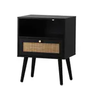 Oikiture Bedside Table Rattan Black