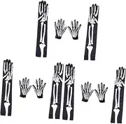 [Amosfun] 3sets Gloves Skeleton Hand Print Black Costumes Accessories for Halloween 2pairs*3