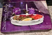 Vintage Davco Porcelain& Silverplate Relish Tray Serving Tray& Fork Never Used