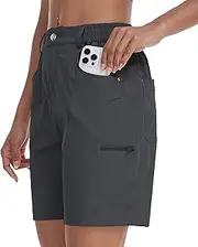 [MoFiz] Womens Golf Shorts 7" Quick Dry Hiking Shorts Lightweight Bermuda Shorts for Women with Pockets (Water Resistant)