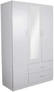 Redfern Big Size Utility Robe/Wardrobe with Mirror, 3 Door 2 Drawer - (Black/White) (White)