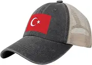 [Generic] Flag of Turkey Cowboy Mesh Baseball Cap for Turks Man Woman Outdoor Adjustable Denim Hat