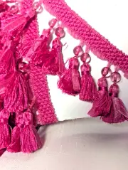 Bright Pink Tassel/Beaded Fringe Trim 2.5 length. 60 inches