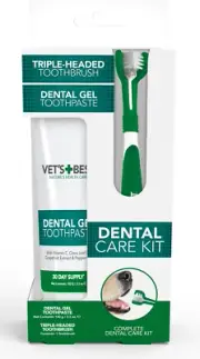 VET'S BEST Dental Care Kit For Dogs (Triple Headed Toothbrush + Gel Toothpaste)