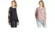 NWT Mossimo Womens Long Sleeve Printed Arm Tie Rayon Blouse Shirt Top