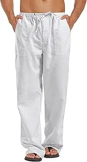 [AUDATE] Men's Pants Summer Beach Trousers Cotton Linen Trouser Casual Lightweight Drawstring Yoga Pant