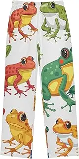 [ZZXXB] Frog Colorful Pattern Boys Long Pants Soft Trousers Elastic Waist Kids Lounge Bottoms with Pockets S-XL