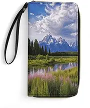 [BFGWK] Large Wallet Novelty Grand Teton Printing Long Wallet With Zipper Leather Wallet Suitable For Both Men And Women, style, 19.7x10.5cm, Style, 19.7x10.5cm, 现代