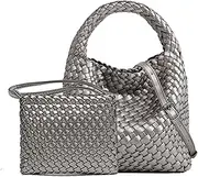 [JINMANXUE] Handmade Woven Shoulder Bags for Women Cute Hobo Tote Handbag Mini Clutch Purse with Magnetic Buckle Crossbody Phone Bag