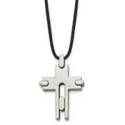 Titanium Polished Cross Leather Cord 18" Necklace