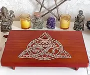 Altar Table, Meditation Table, Small Altar Table, Wooden Witch Altar, Wiccan Alter Table, Buddhist Shrine, Engraved Triquetra （The Celtic Trinity Knot） on Table Top, 12 × 8 inches