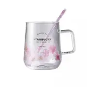 Starbucks Pink Sakura Color-changing Glass Coffee Mug Cup With Flower Stick