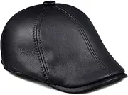 KJIASDFE Winter Hats,Men's Leather Beret Flat Cap Sheepskin Keep Warm Winter Wool and Fur for The Elderly 55-60cm Black