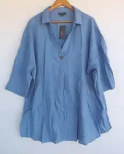 New Autograph Top 18 Womens Blue Collar Pullover Linen Blend Shirt