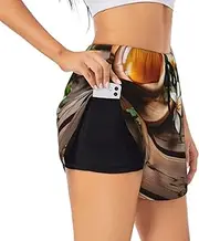 [GaxfjRu] Teal Flower on Wooden Plank Print Women's Running Shorts High Waisted Running Shorts Pocket Sporty Gym Elastic Short