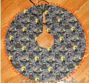 HALLOWEEN OWL, OWLS,PUMPKINS,MOON Tree Skirt, Lamp Skirt 26"dia,Prim,Fall,Goth