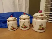 Set of 3 Royal Albert Old Country Roses Canister Set w/Rose For Handle on Lid