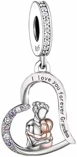 [Mon & Sons] Grandma I Love You Forever Heart Granddaughter Grandson Gift Charm Bead Pendant 925 Sterling Silver Dangle Compatible With Pandora Charm Bracelet, Metal