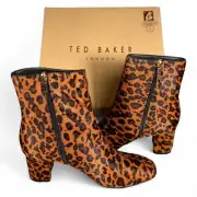 Ted Baker Leopard Print Ankle Boots UK 3 EU 36 Brown Pony Hair Block Heel Niomey