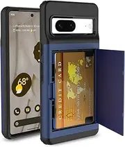 Raabiko Case Compatible with Google Pixel 7, Dual Layer Shockproof Hidden Card Slot Wallet Case Compatible with Google Pixel 7, Blue
