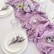 Plobeca Cheesecloth Table Runner,1 Pack 90 x 400CM Boho Long Table Runner, Rustic Wedding Tablecloth for Bridal Shower Wedding Party Decoration (Purple)