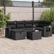 7 Piece Garden Sofa Set with Cushions Black/Grey Poly Rattan vidaXL