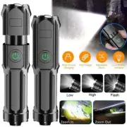 2 Pack LED Super Bright Flashlight Rechargeable Torch Tactical Lamp 3 Modes