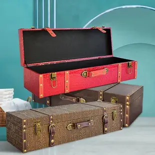 長形復古手提皮箱陳列收納整理箱裝飾道具擺件陪嫁長箱車內儲物箱