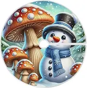 [Joisal] Snowman with Mushrooms Pencil Christmas Tree Skirt 48in Valentine's Day Mardi Gras Easter St. Patrick's Day Tree Decor