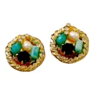 Vintage-Inspired Jeweled Emerald Green Crystal Stud Earrings - Brand New!
