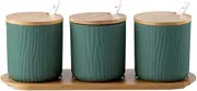 OnePine Set of 3 White Ceramic Spice Jars Sugar Bowl Ceramic Sugar Bowl with Spoon and Lid for Tea Sugar Salt Spices at Home and Kitchen