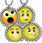 Silly Smiley Face Bottle Cap Necklace 24" Chain Silly Bottle Cap Jewelry