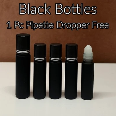 10ML Black Roll on Glass Bottle Essential Oil Perfume Clear Empty Roller Ball Uk