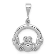 14k White Gold Polished Open-Back Claddagh Charm Pendant