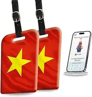 [Pack 2] tag8 Vietnam Flag Smart Luggage tag |Trendy Luggage tag ID Identification | Suitcase Tag | Fashionable Digital Name tag | Airline Compliant, SITA World Tracer Code Enabled | Gift idea