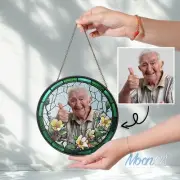 Custom Father Portrait Stained Glass Sympathy Gift, Memorial Suncatcher Window