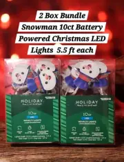 2) Holiday Living LED Snowman Christmas String Lights 10CT Timer Battery Powered
