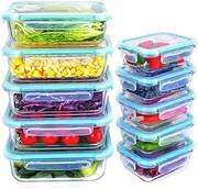 Anshine 10pack Airtight Glass Food Storage Containers Set Leak-Proof Lids Meal Prep Food Containers For Lunches & Leftovers Microwave, Oven, Freezer, and Dishwasher Safe BPA-Free