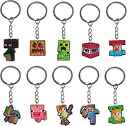 Awonlate Children's Keyring, 10 Pieces Mini Key Ring Set, Gamer Cartoon Key Ring, Key Rings Pendant Charms, Birthday Party Gift for Boys and Girls, Green, Medium
