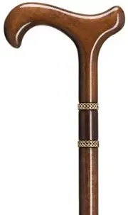 NEW GERMAN WALNUT BIJOUX SLIM WOODEN WALKING CANE WITH BRASS RINGS 36" Long