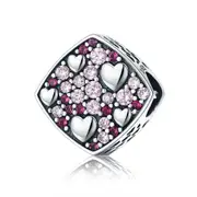 Silver plating Pink Heart Square Charm Beads Fit Charm Bracelet Jewelry