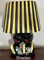 PLASTIC RIBBON LEMON & BLACK STRIPED MEDIUM OVAL LAMPSHADE for BARSONY LADY LAMP