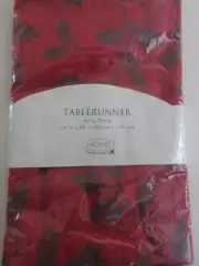 Christmas Decor Table Runner Red with Green Holly 14 in x 70 in New in Package