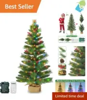 3 Ft Christmas Tree - Remote Control, 50 LED Lights, 12 Modes, Timer, Pinecones