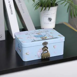 桌面收納盒帶鎖密碼盒家用馬口鐵盒子儲物盒小箱子可愛化妝品盒