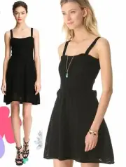 Red Valentino Embroidered Rosette Open Weave Mesh Knit Black Dress M $795
