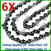 6X CHAINSAW CHAIN SEMI CHISEL 3/8 063 72DL FOR STIHL 20" BAR 066 MS660 034 038